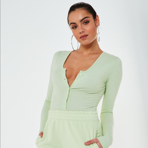 Missguided sage green button up body suit - Picture 1 of 2